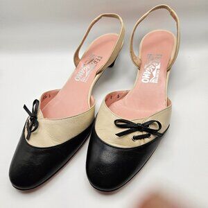 Two-Tone Leather Slingback Heels – Ferragamo, Size 8 B